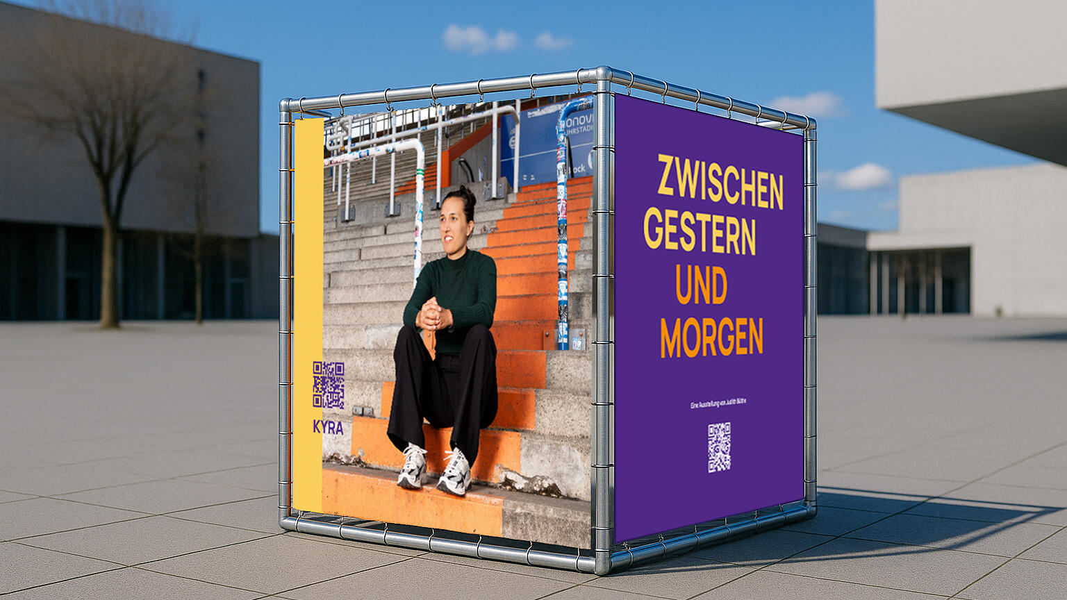 Zwischen Gestern und Morgen, Ausstellung, Kunstausstellung, Bochum, Rathausvorplatz, Q 1 Stadtteilzentrum, mock up, Judith Büthe, Bochum-Fond