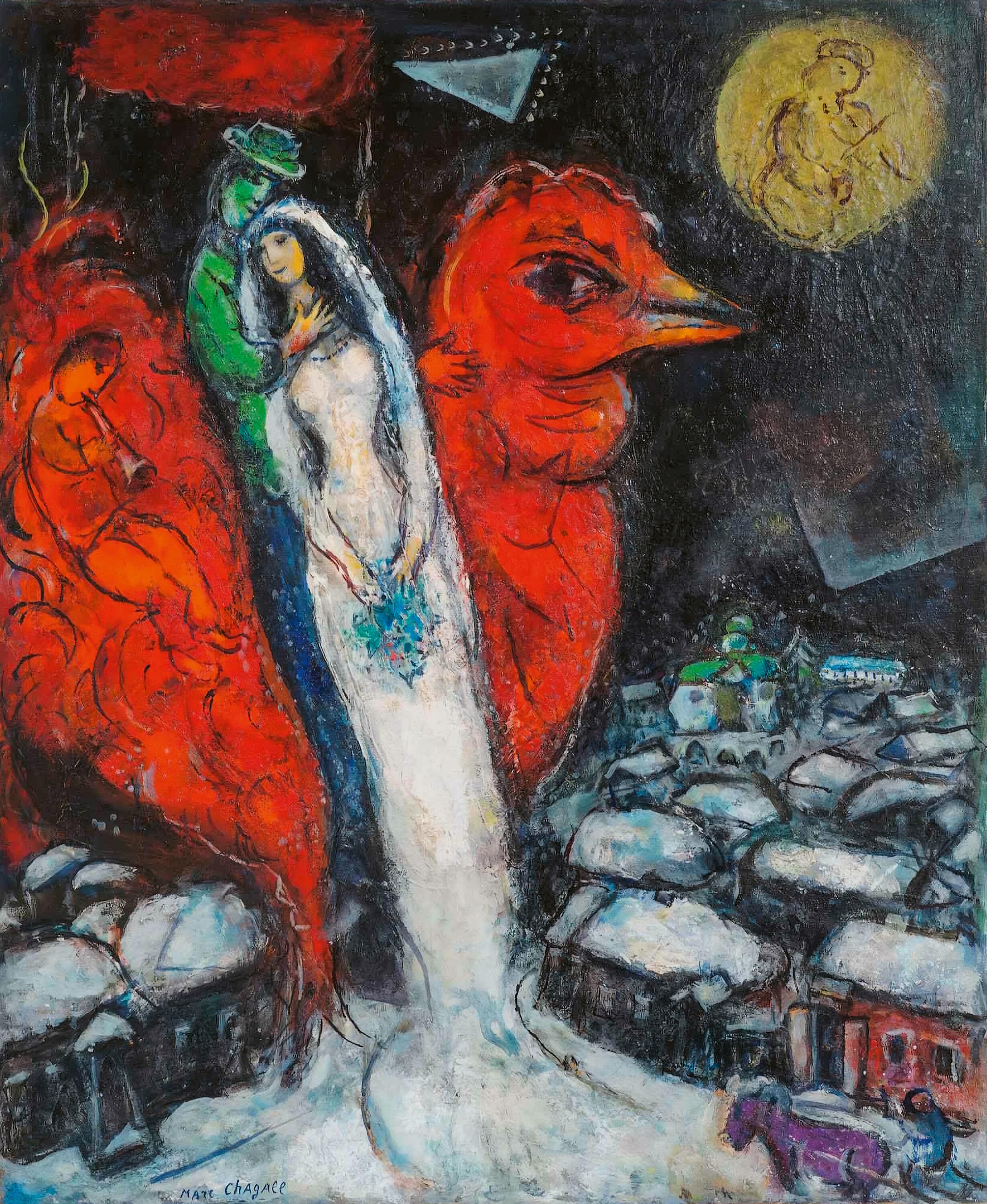 Chagall, Ausstellung, Kunstausstellung, Düsseldorf, Kunstsammlung NRW – K20, Die Lichter der Hochzeit, Marc Chagall, Liebespaar mit rotem Hahn