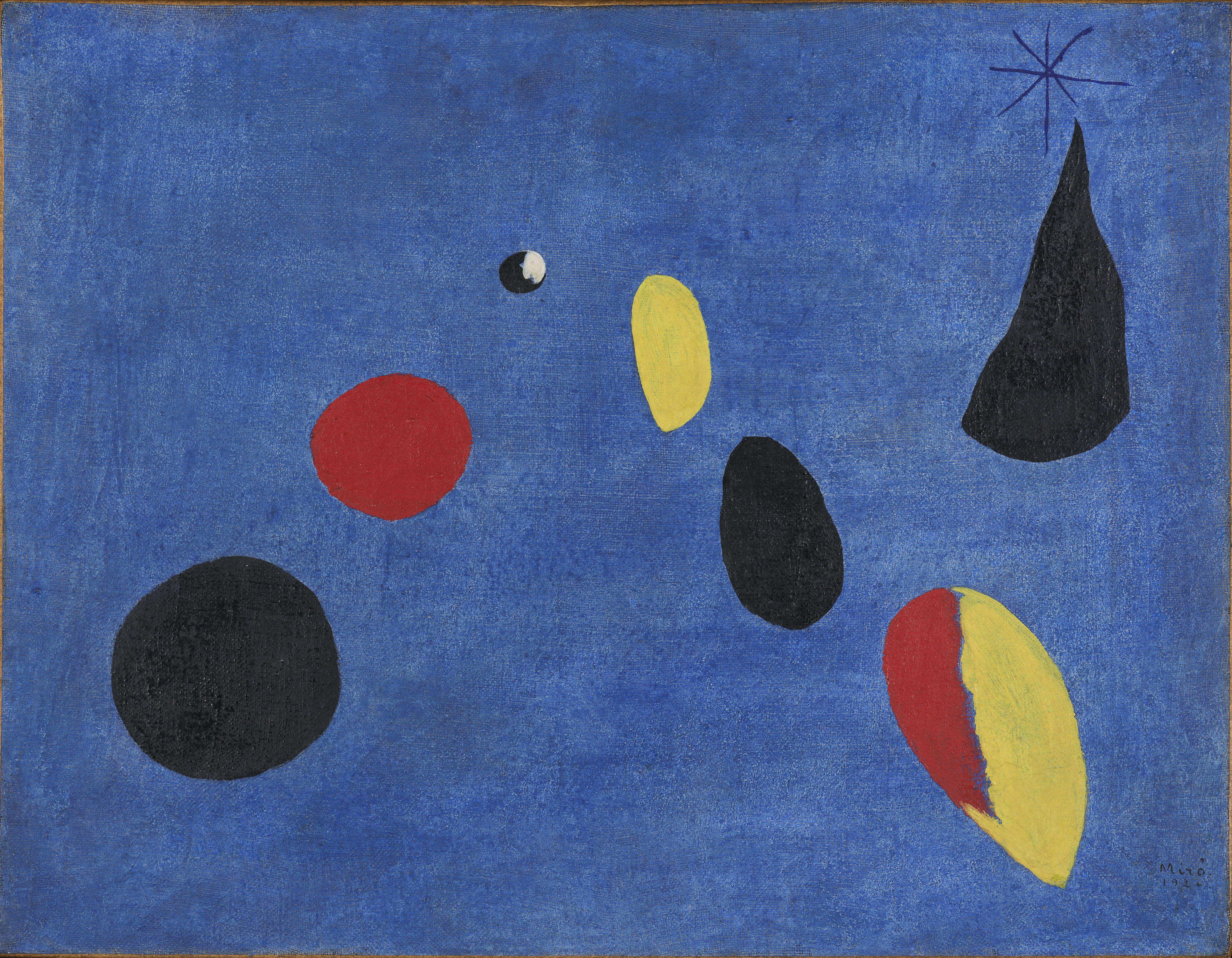 Zu den Sternen! Weltraum und Weltflucht seit der Moderne, Ausstellung, Kunstausstellung, Remagen, Arp Museum, Joan Miró, figure abstraite sur fond bleu, Kunstmuseum Bonn, VG Bild-Kunst