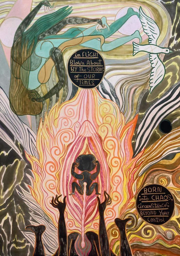 Emma Talbot, Psyche, Sammlungssatellit #10, Ausstellung, Kunstausstellung, Krefeld, Kaiser Wilhelm Museum, Kunstmuseen Krefeld, Born Into Chaos, Galerie Onrust, Malerei auf Seide